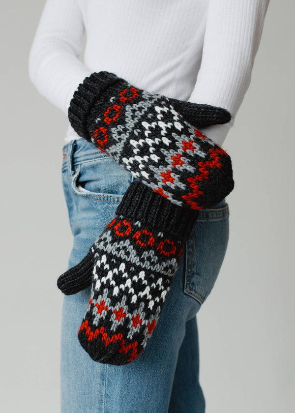 Dk. Gray, Red & White Winter Pattern Mittens