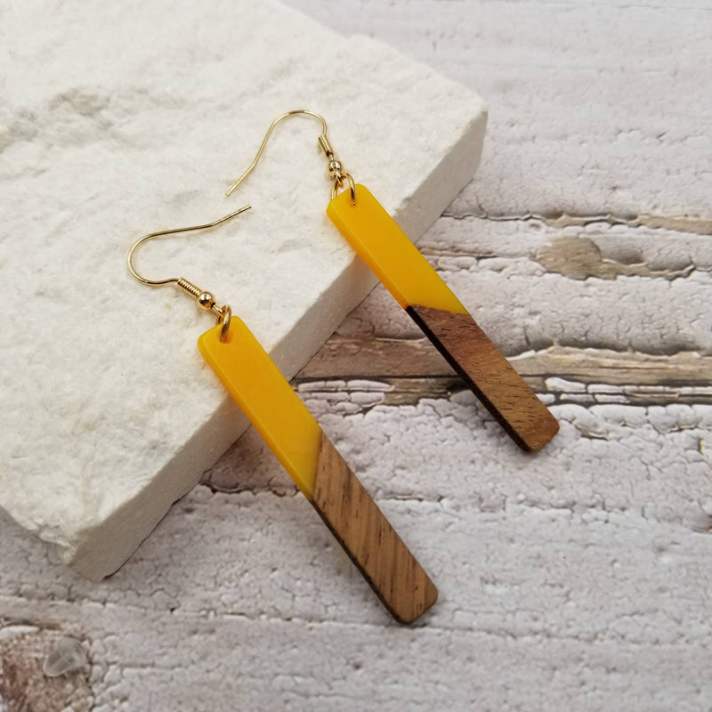 Stick Resin & Wood Drop Earrings