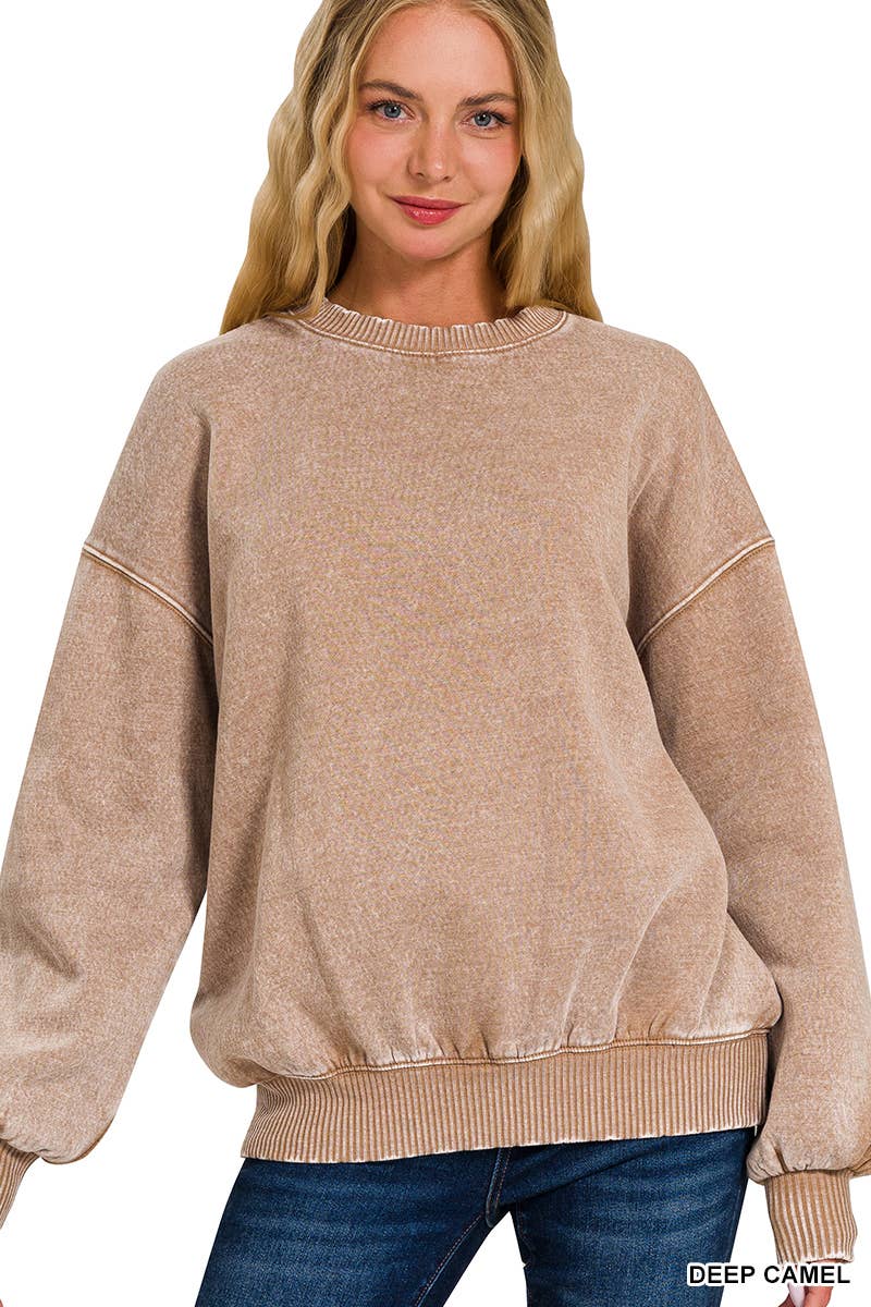 Acid Wash Fleece Oversized Pullover: Multiple colors