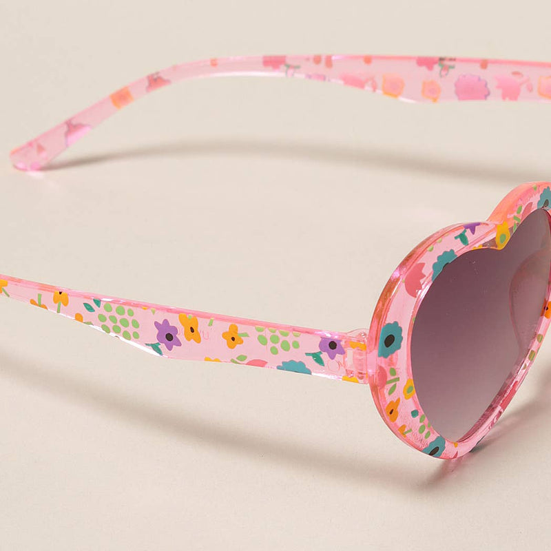 Kids Floral Pattern Heart Shape Sunglasses