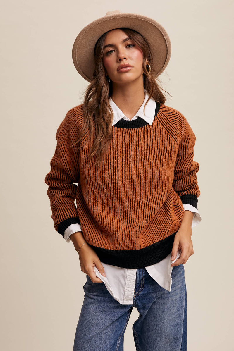 Colorblock Striped Ribbed Sweater