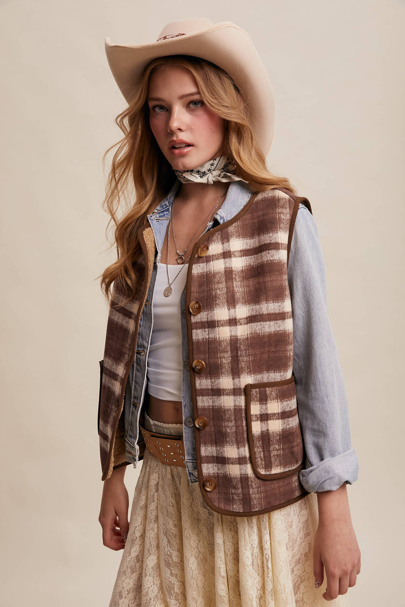 Riana eversible Plaid Sherpa Vest