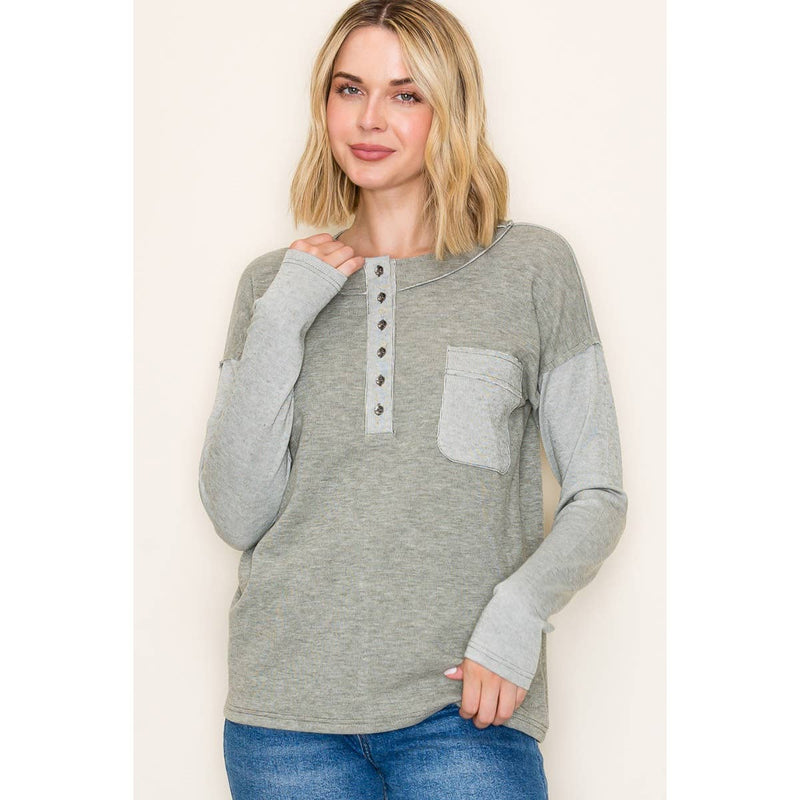 COLOR BLOCKED HEAVY MICRO BRUSHED TOP