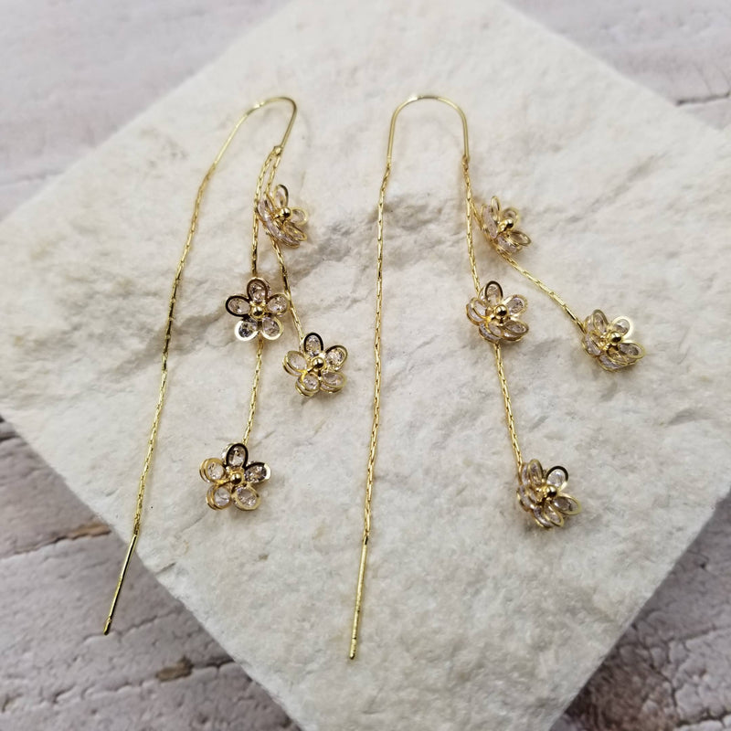 Zircon Tassel Line Flower Earrings