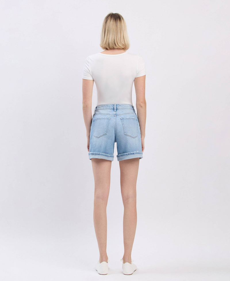 High Rise Midi Denim Shorts by Vervet