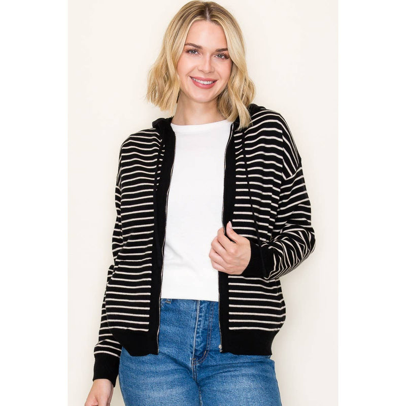 Striped Zip Up Cardigan