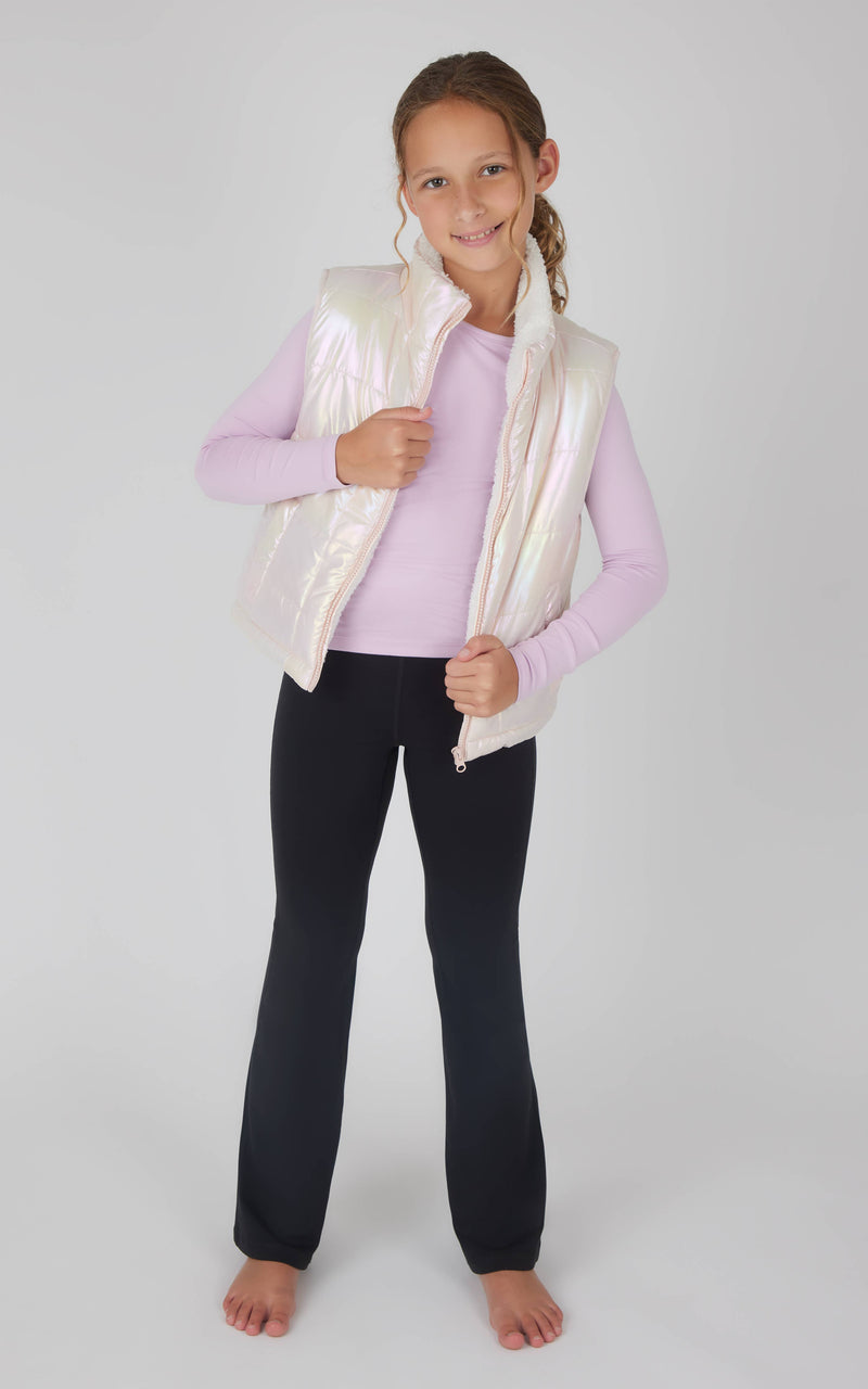 Girls Quilted Sherpa Lining Vest & Long Sleeve