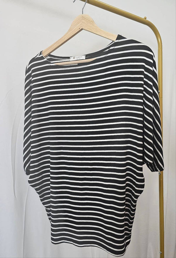 Striped Boat Neck Dolman Top Shirt