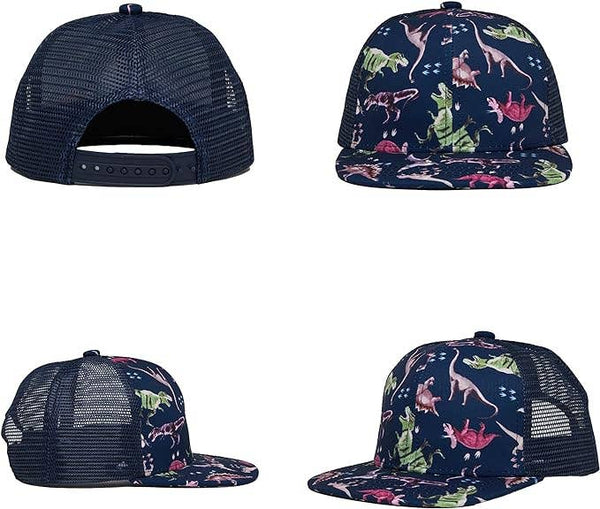 Flat Brim Trucker Hat - Dinosaur Print