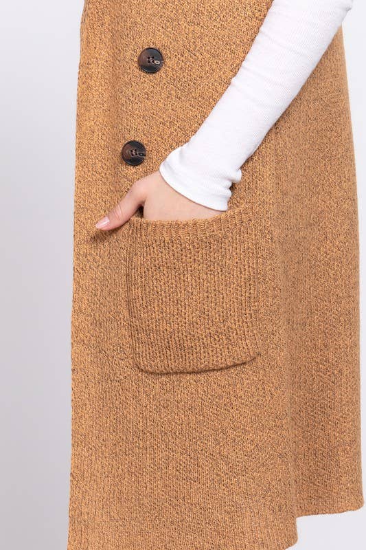 Tiffani Long Sweater Vest- Heathered Mocha