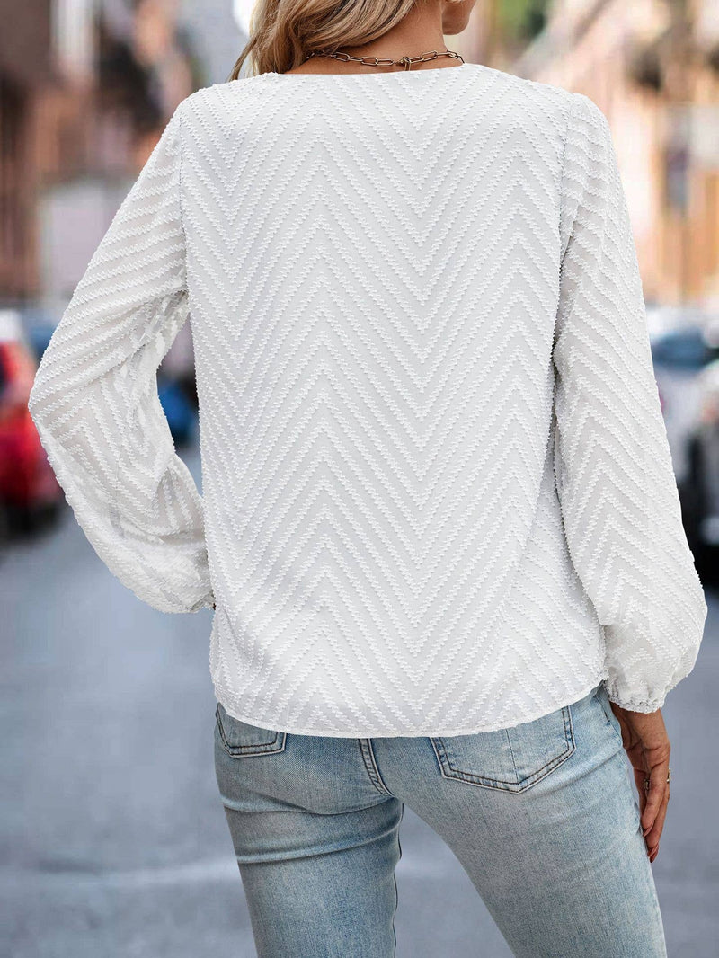 Textured Chevron Long Sleeve Blouse