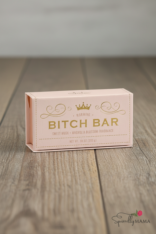 Pink packaging of a jumbo soap product labeled 'Bitch Bar' on a white background
