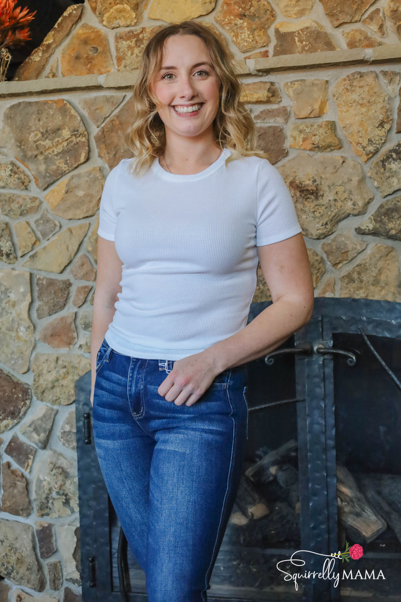Maria Ribbed Tee- Ivory