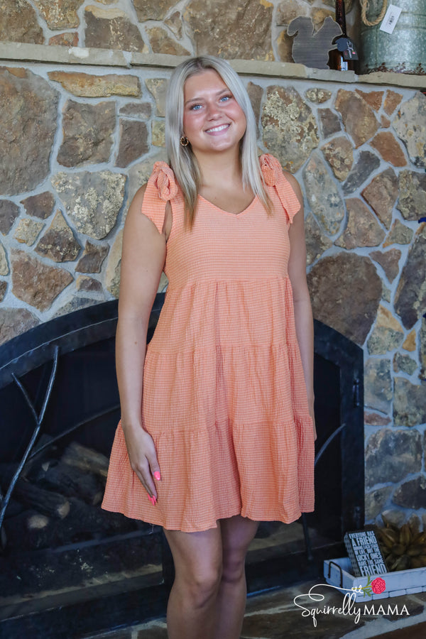 Fun orange tiered baby doll dress for women 
