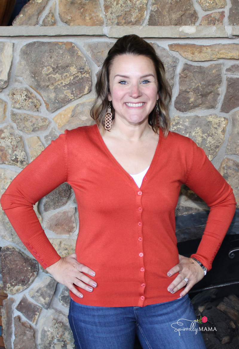 Aubrey  V-neck Button Up Cardigan- Rust