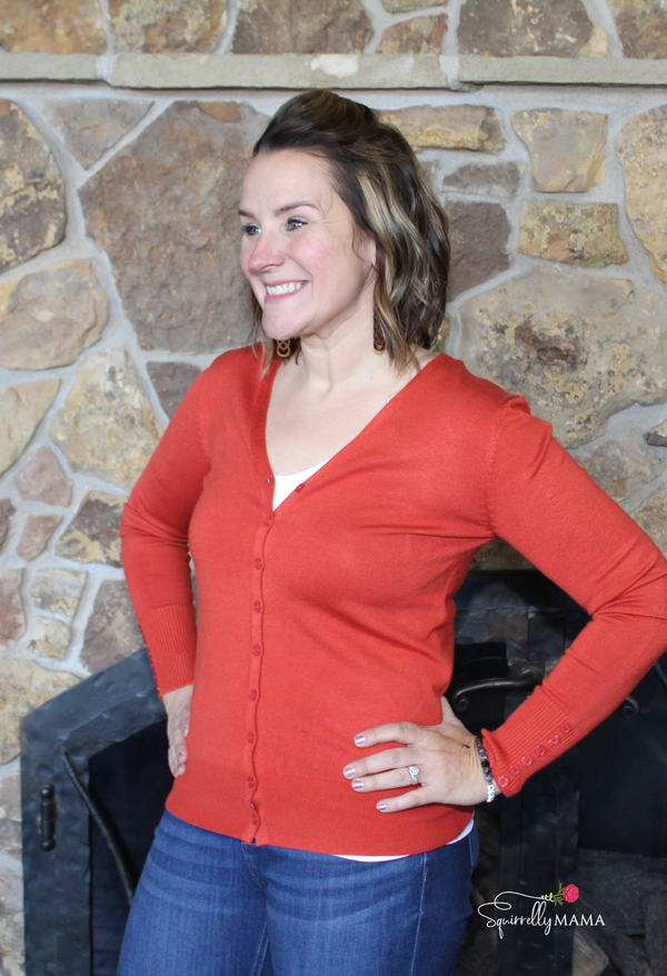 Aubrey  V-neck Button Up Cardigan- Rust