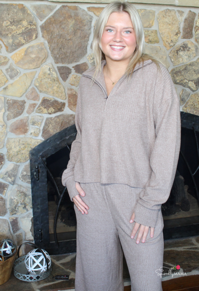 Rib Knit Wide Leg Pants