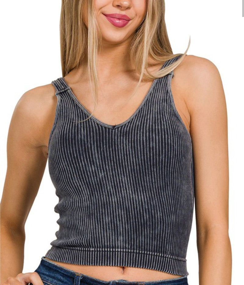 Amelia Washed Tank Top w/ Pads: Multiple Colors