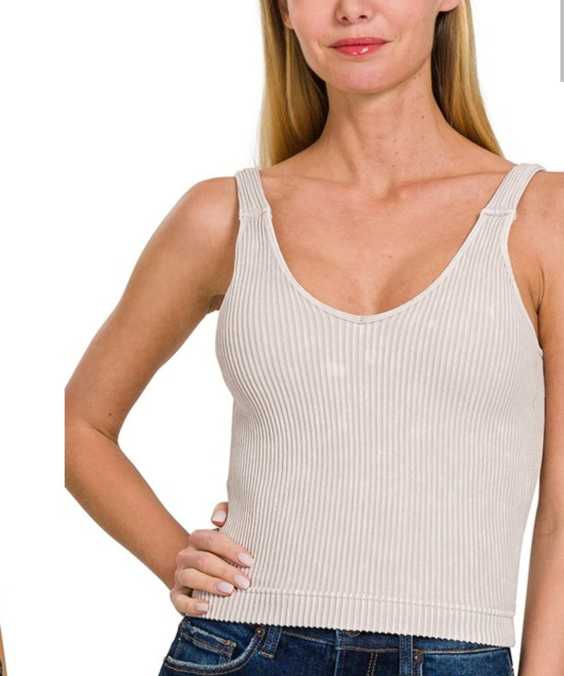 Amelia Washed Tank Top w/ Pads: Multiple Colors