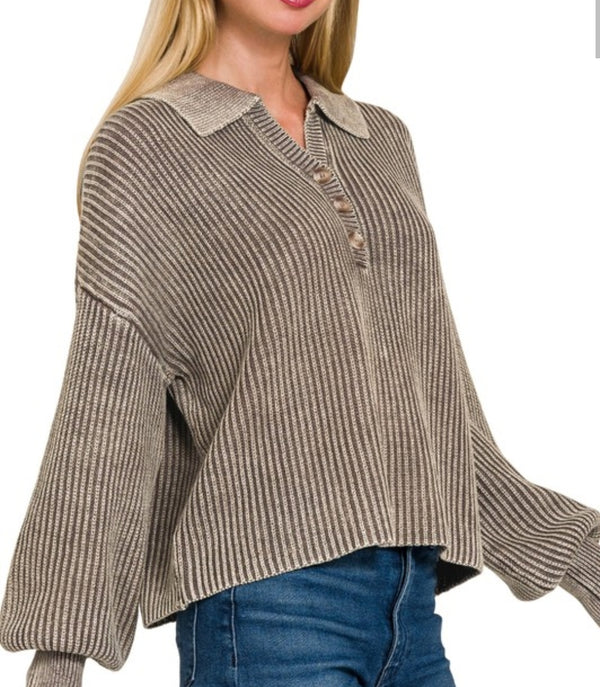 Cara Ribbed & Collared Sweater- Mocha