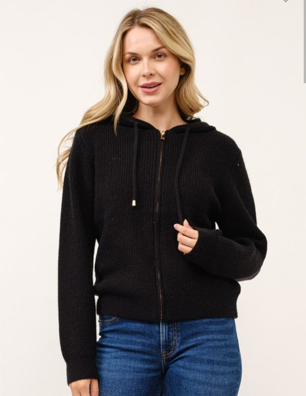 Ann Ribbed Zip-Up Sweater- Multiple