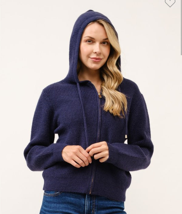 Ann Ribbed Zip-Up Sweater- Multiple