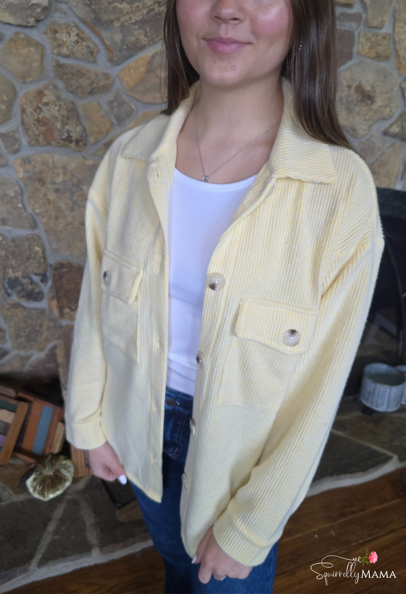 Button Down Brushed Waffle Shacket-Multiple