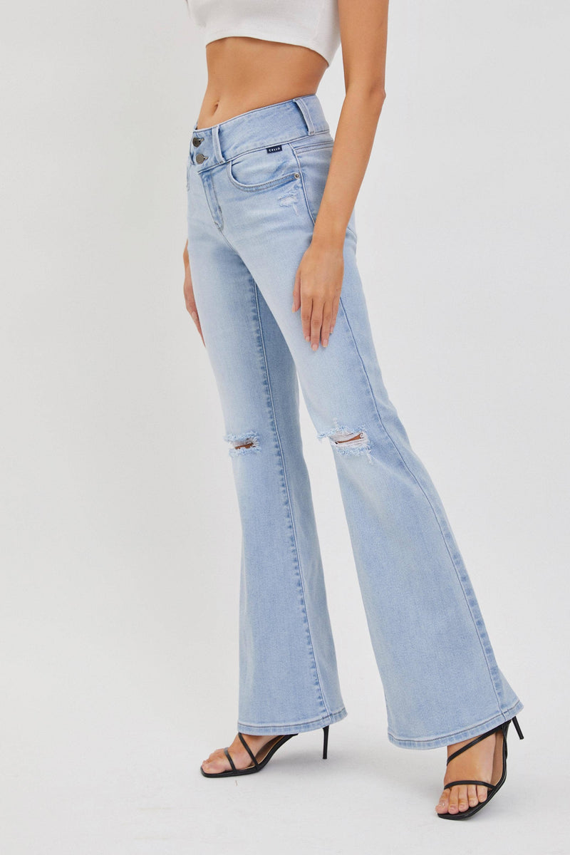 Stretch 2 Button Mid Rise Flare