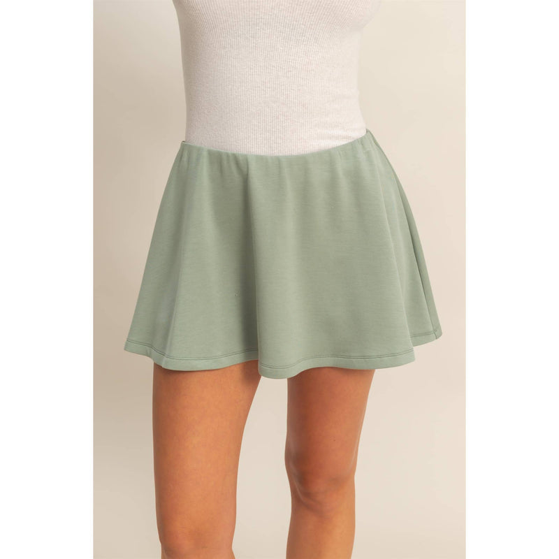 Flirty Scuba Mid Waist Skort-Deep Green