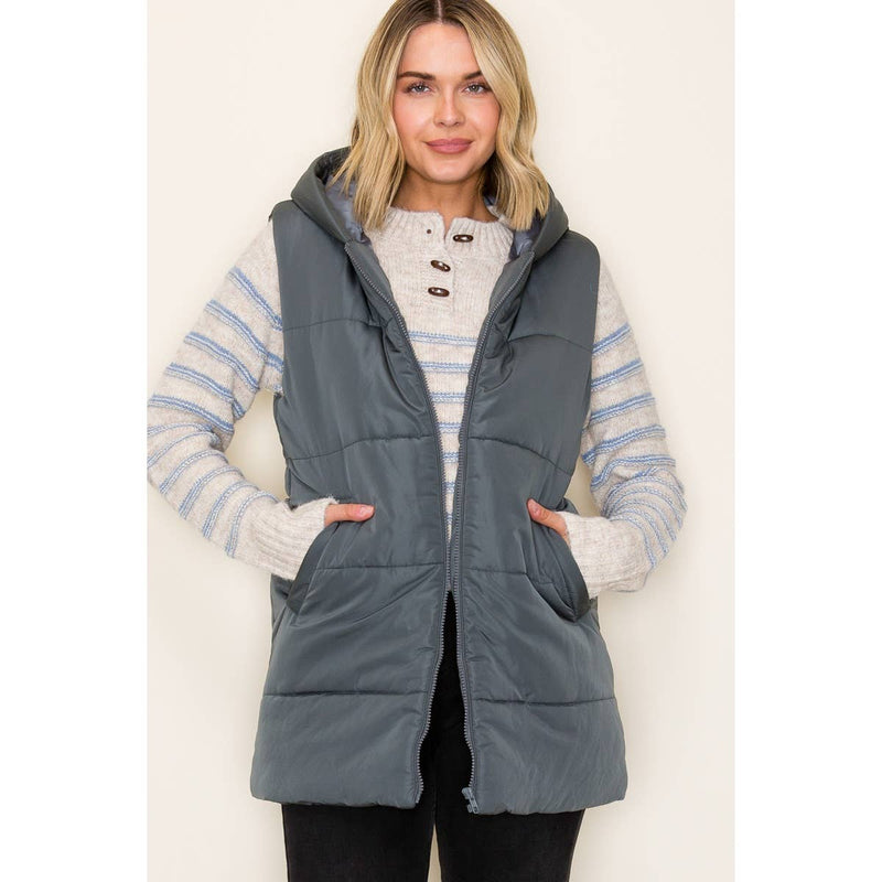 Hooded Duster Puffer Vest
