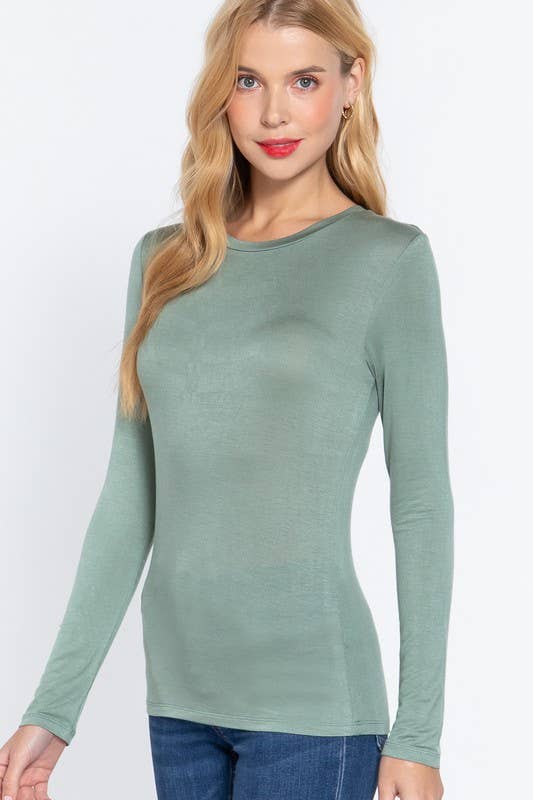 Long Sleeve Crew Neck Top Rayon Spandex Jersey Top