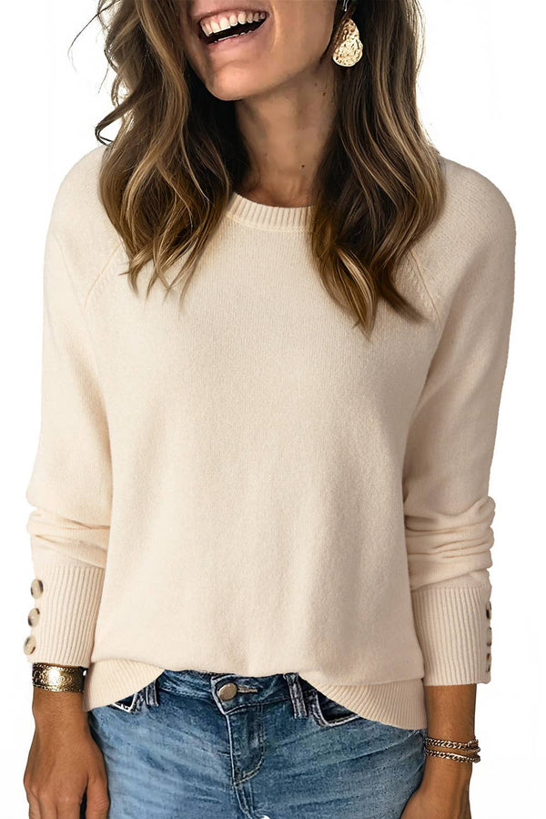 Buttoned Bishop Sleeve Crew Neck Sweater