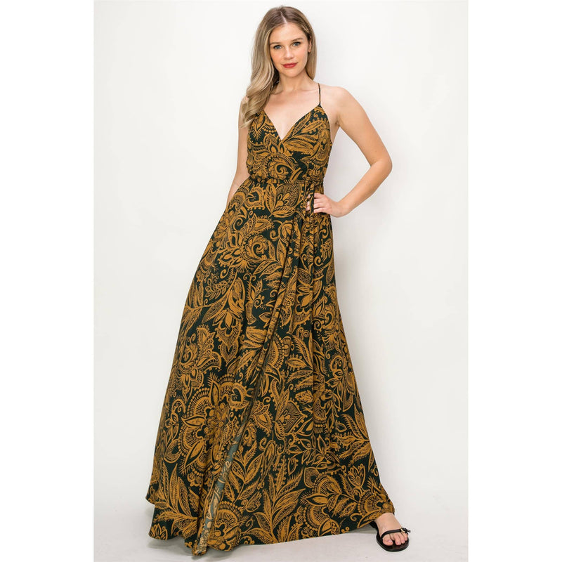 Paisley Wrap Maxi Dress- Deep Green