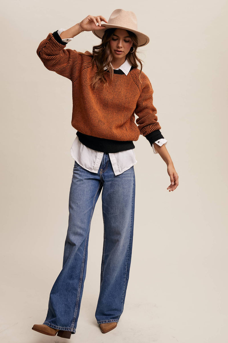 Colorblock Striped Ribbed Sweater