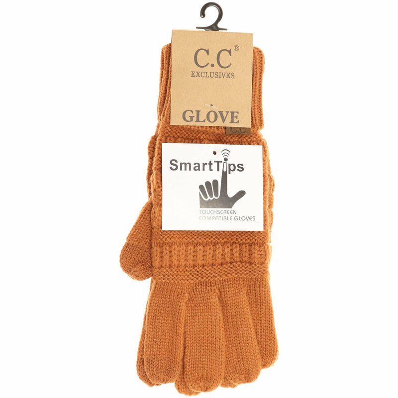 Solid Cable Knit CC Gloves-Black