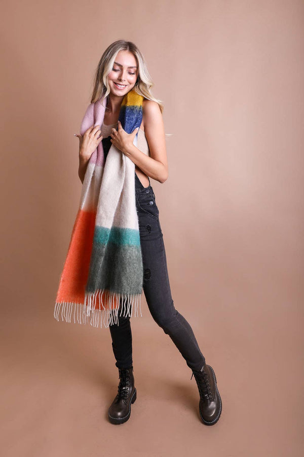 Winter Color Block Faux Mohair Scarf