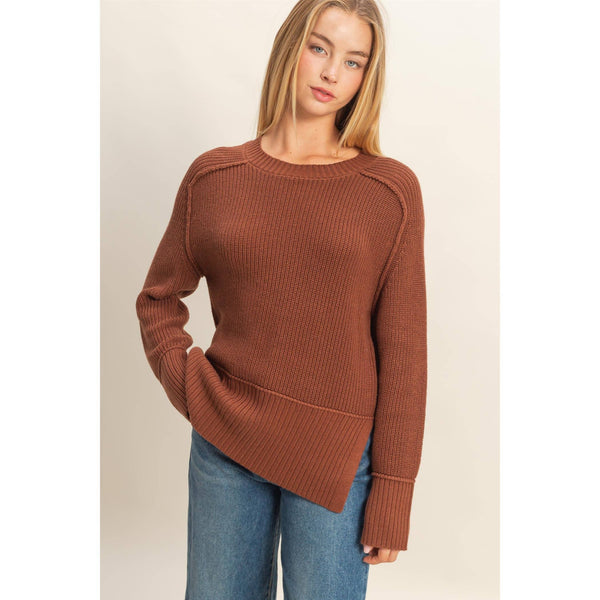 Raglan Long Sleeve Side Slit Sweater