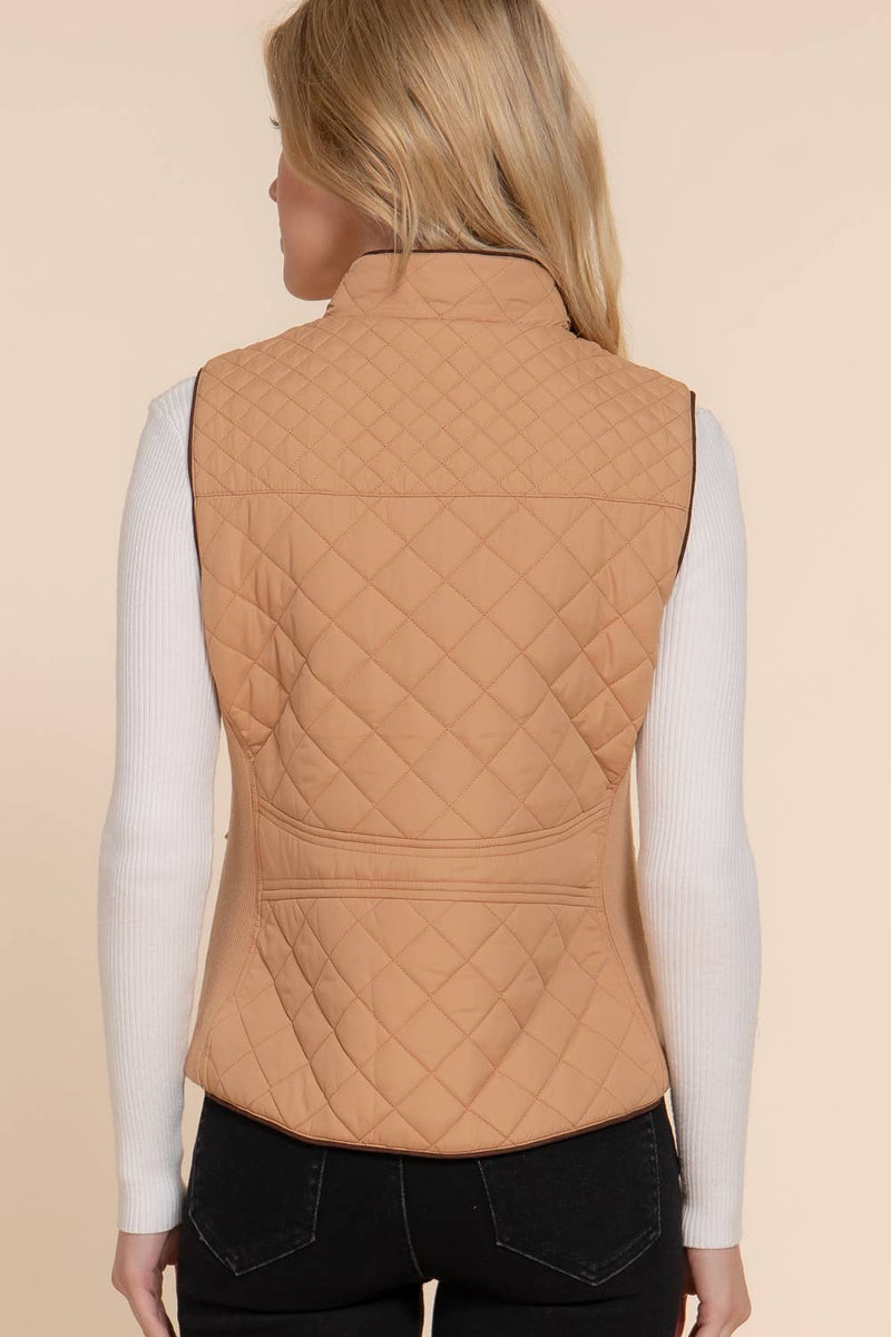 Suede Piping Detail Rib Quilted Padding Vest