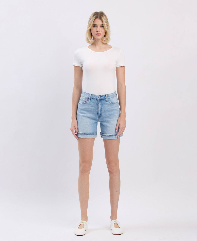 High Rise Midi Denim Shorts by Vervet