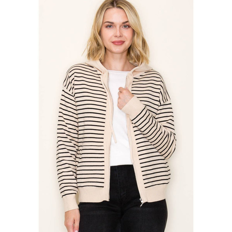 Striped Zip Up Cardigan