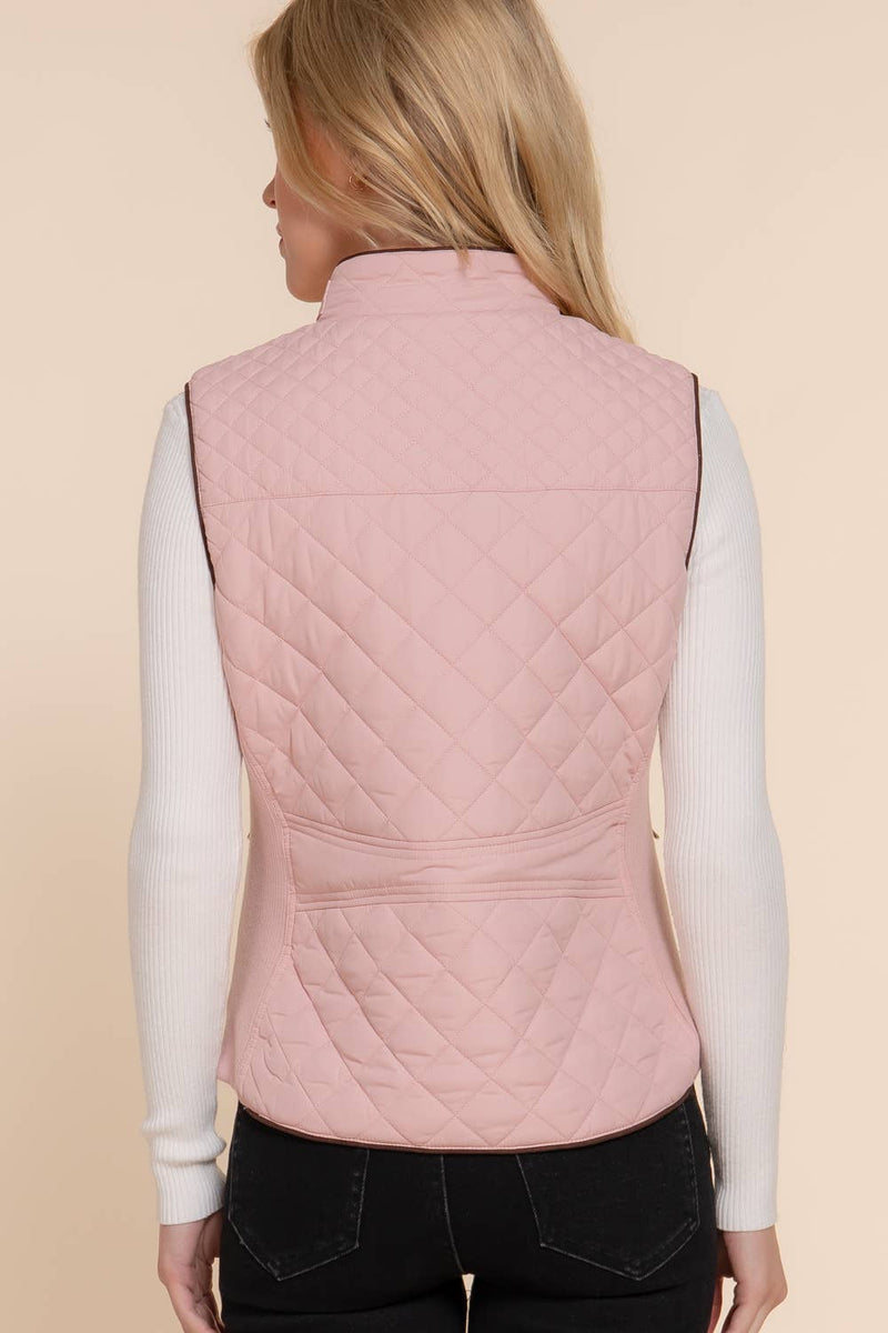 Suede Piping Detail Rib Quilted Padding Vest