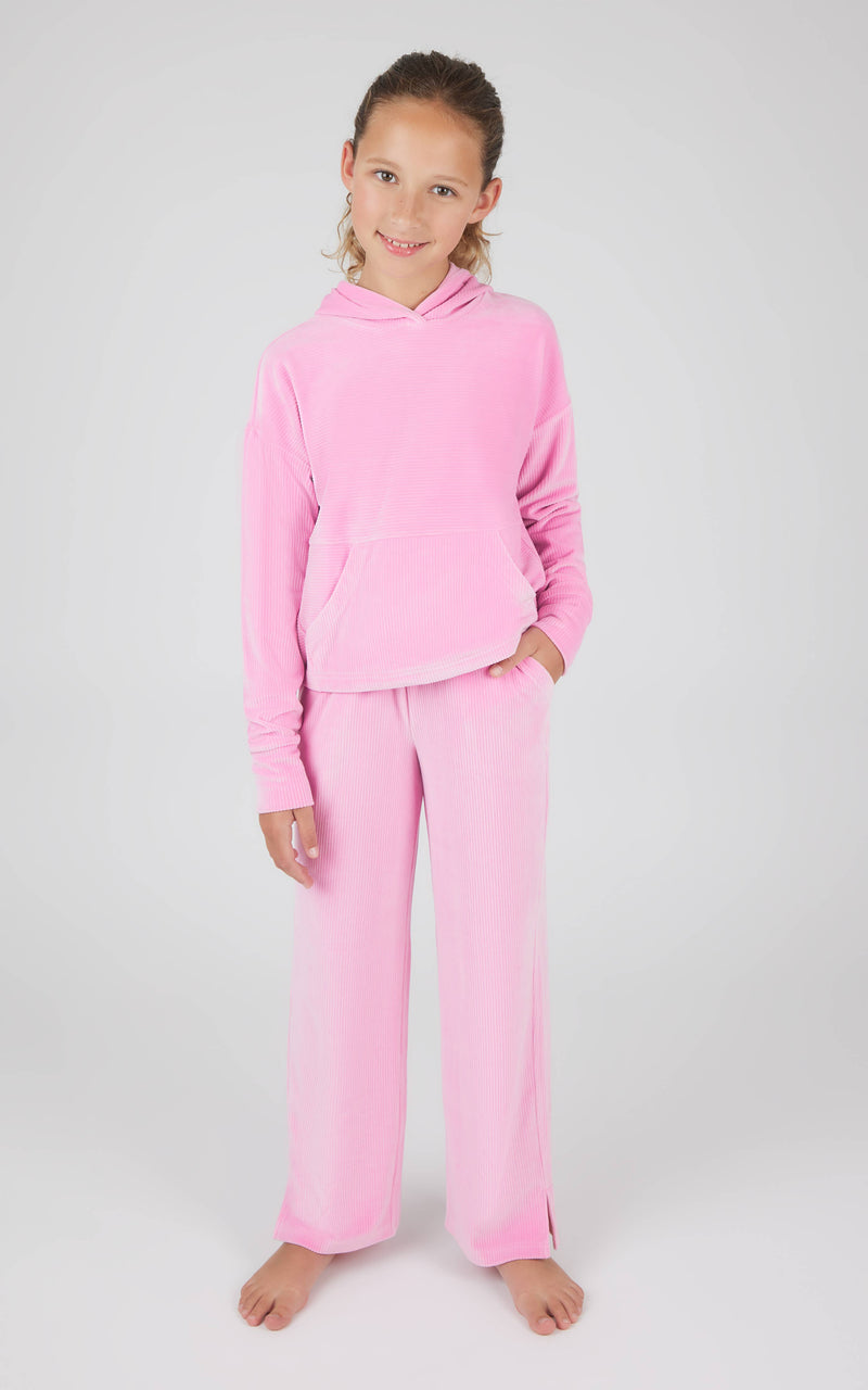 Girls Rib Velour Hoodie and Straight Pant - Set