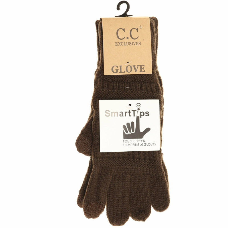 Solid Cable Knit CC Gloves-Black