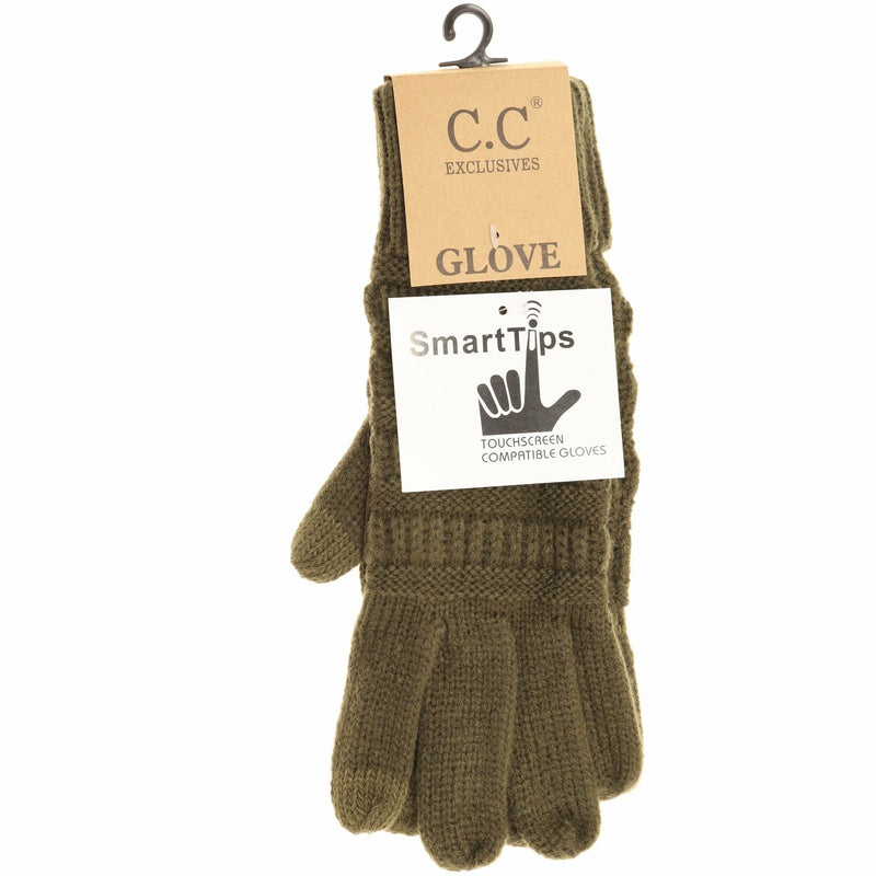 Solid Cable Knit CC Gloves-Black