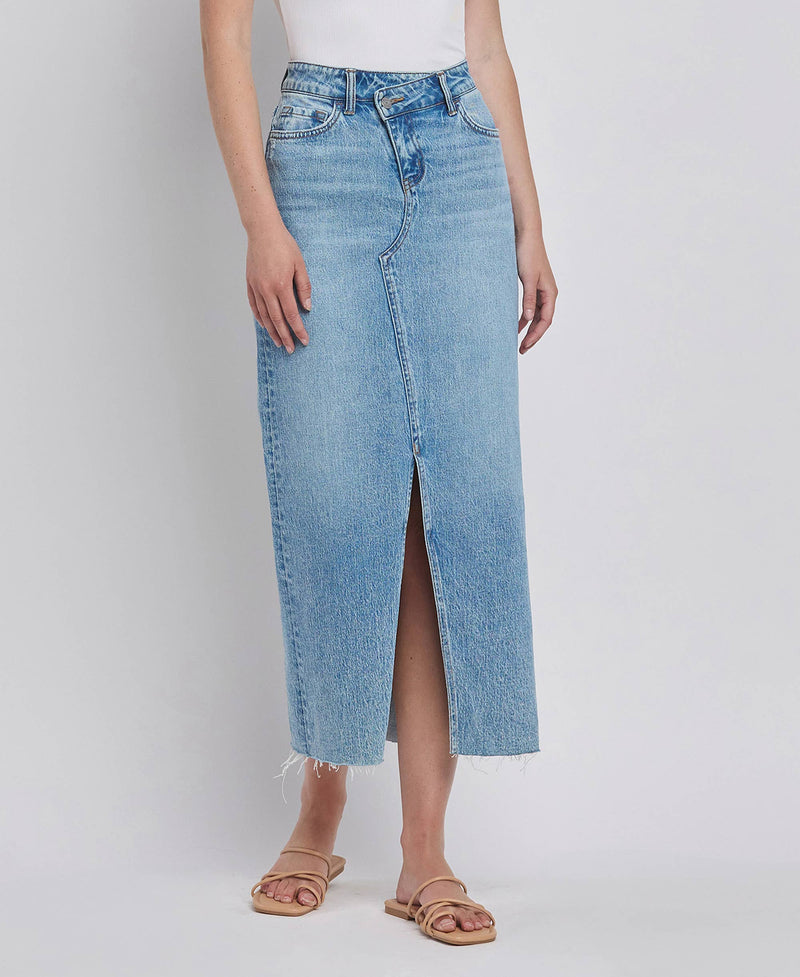 Criss Cross Split Denim Skirt by Vervet