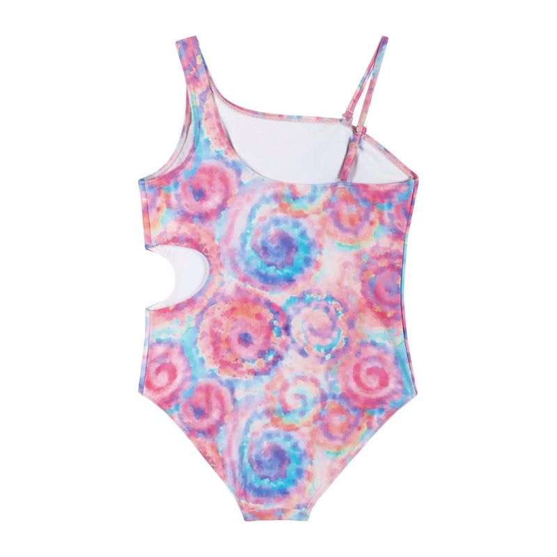 Girls Tween Pink Tie Dye Rib Swimsuit: Pink