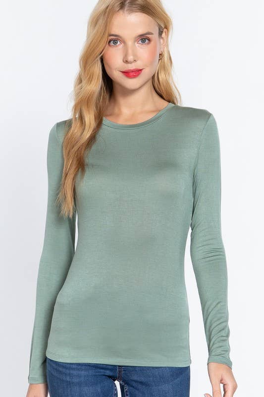 Long Sleeve Crew Neck Top Rayon Spandex Jersey Top