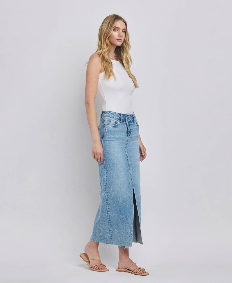 Criss Cross Split Denim Skirt by Vervet