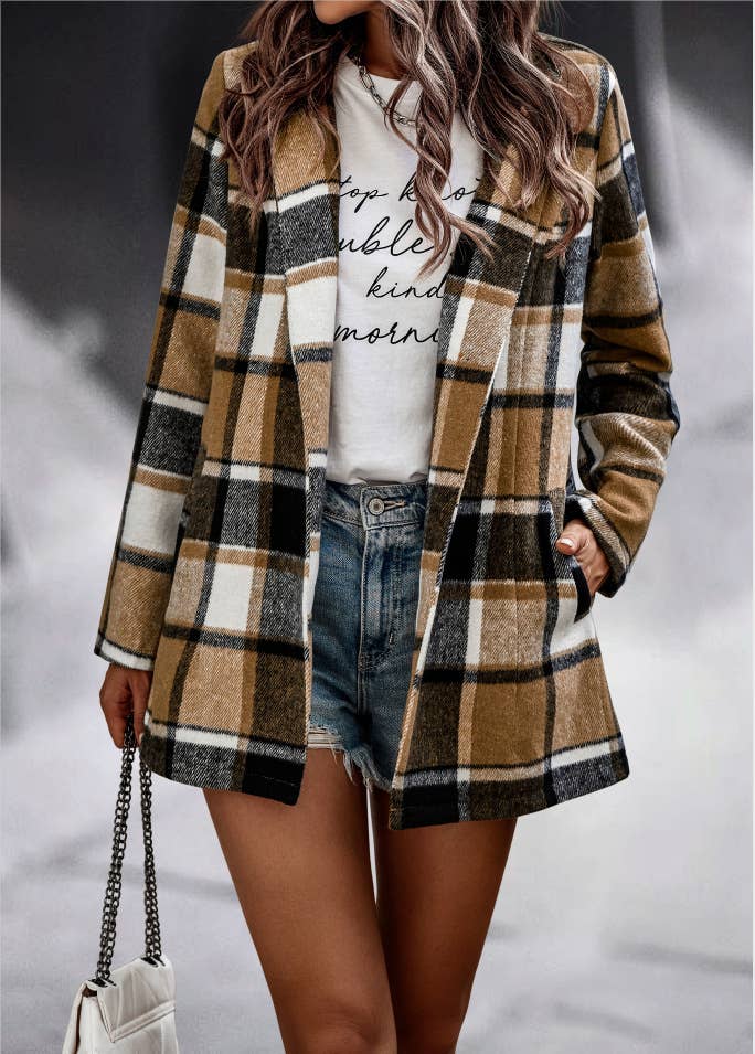 Plaid Open Blazer Jacket