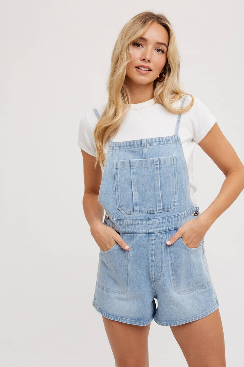 Bow Tie Denim Overall Shorts